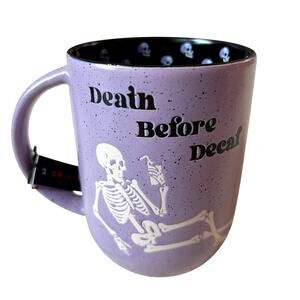 Purple "Death Before Decaf" Halloween Skeleton Mug Spooky Boo 11oz Ceramic NEW